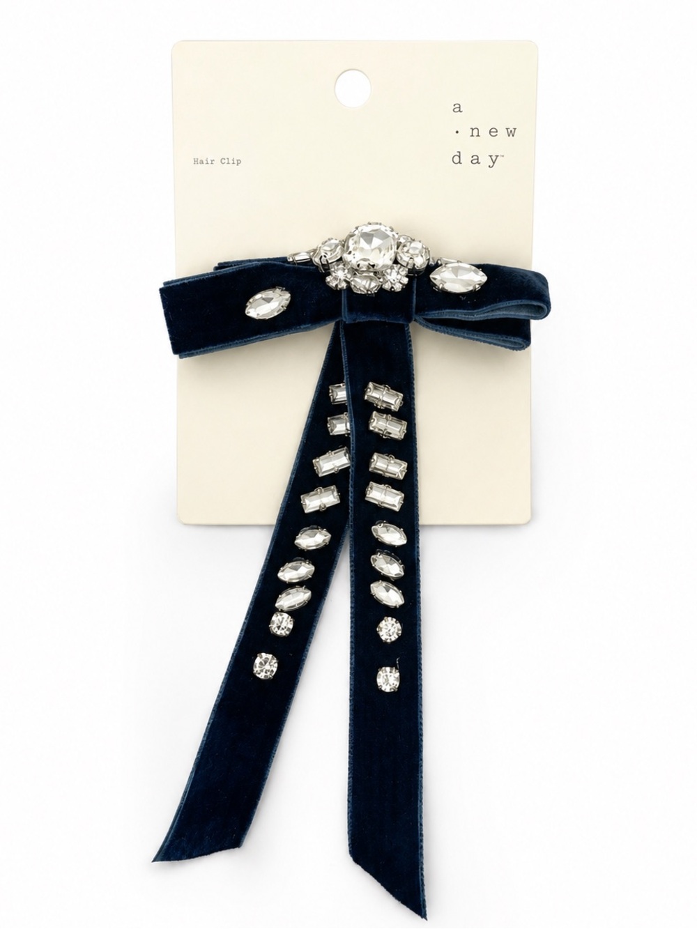 A New Day Rhinestone Velvet Bow Hair Clip – Navy Blue | NWT